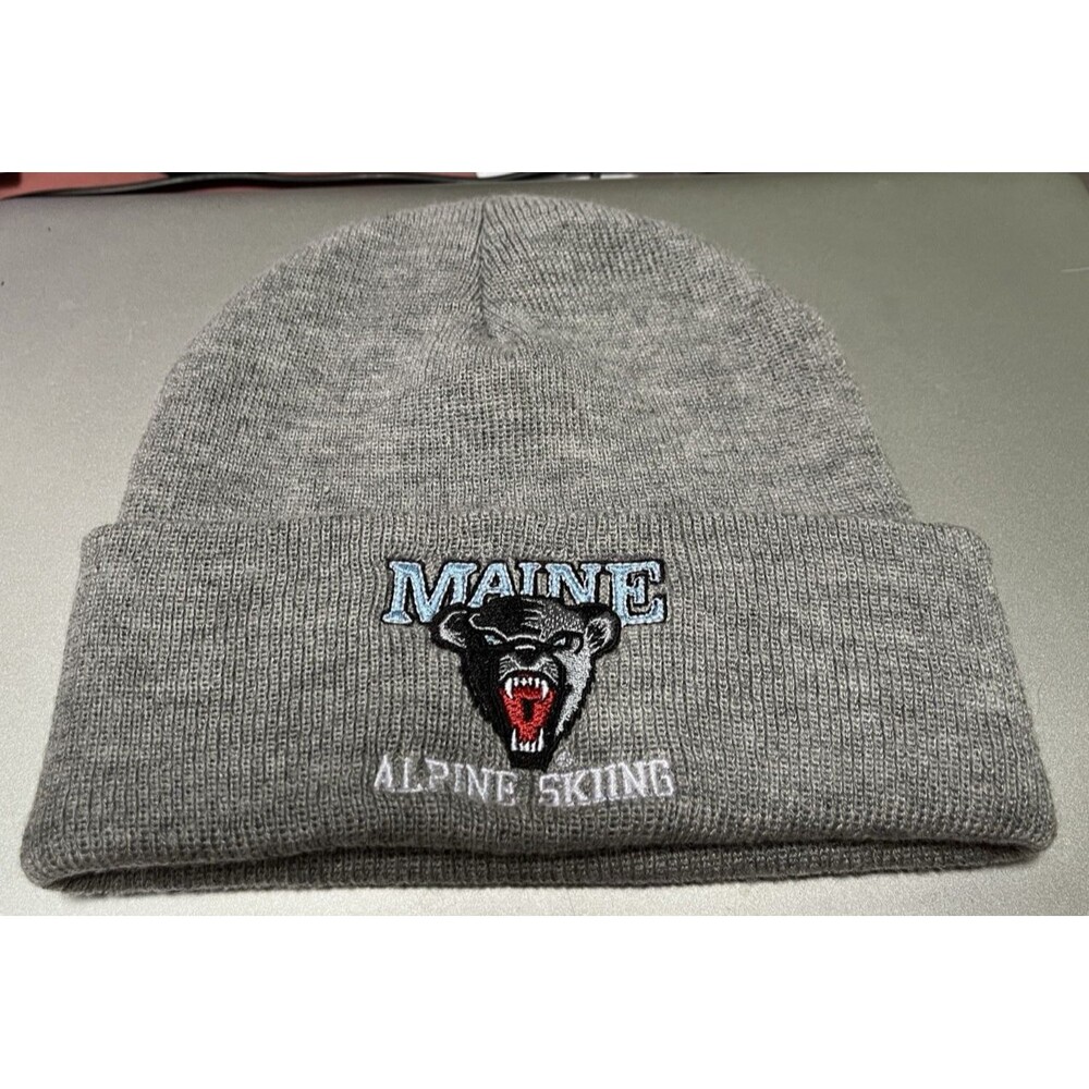 UMO University of Maine Black Bears Alpine Skiing Gray Knit Beanie Hat Cap
